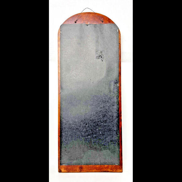 Vintage Wood Mirror Rectangle Arched Crewel Inset Floral Flowers Cottage Farm - Picture 5 of 9